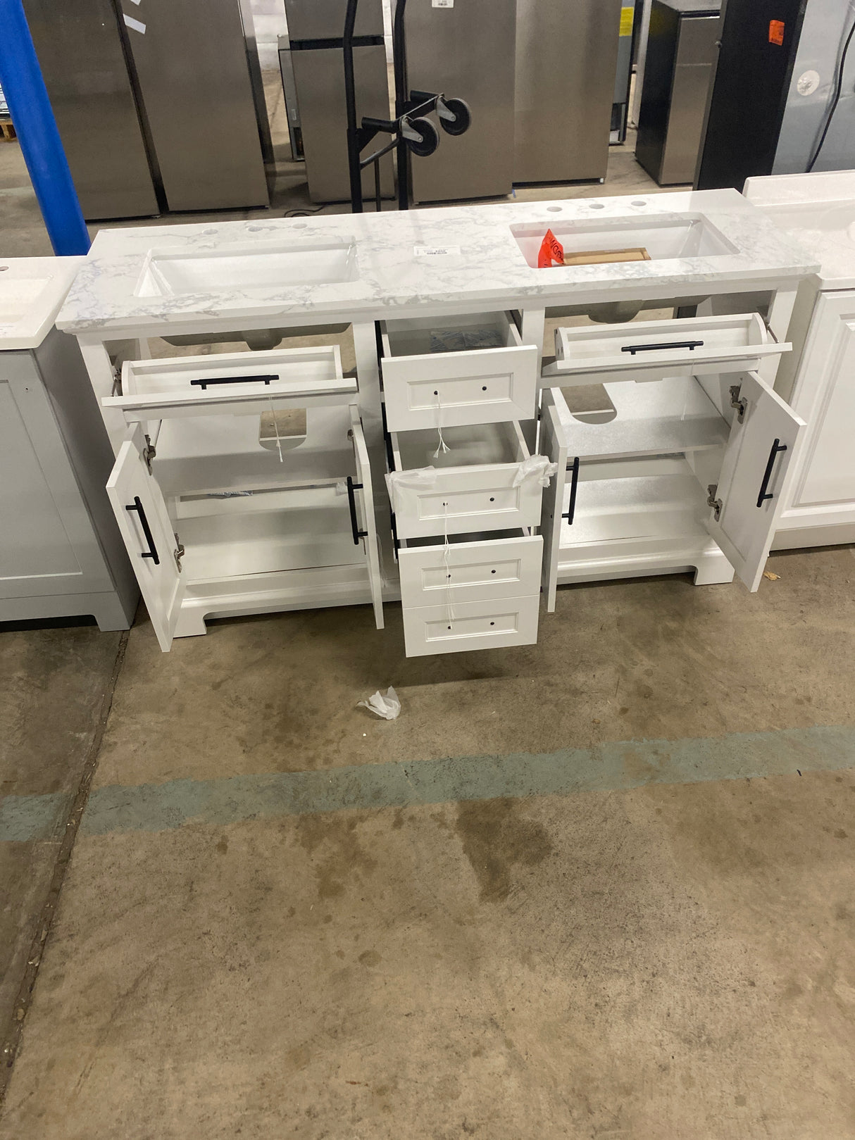 Doveton 60 in. W x 19 in. D x 34.50 in. H Bath Vanity in White with White Cultured Marble Top