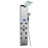 52 in. 8-Jet Shower Panel System in Mirror Silver Tempered Glass with Rainfall Shower Head LED Display Handshower