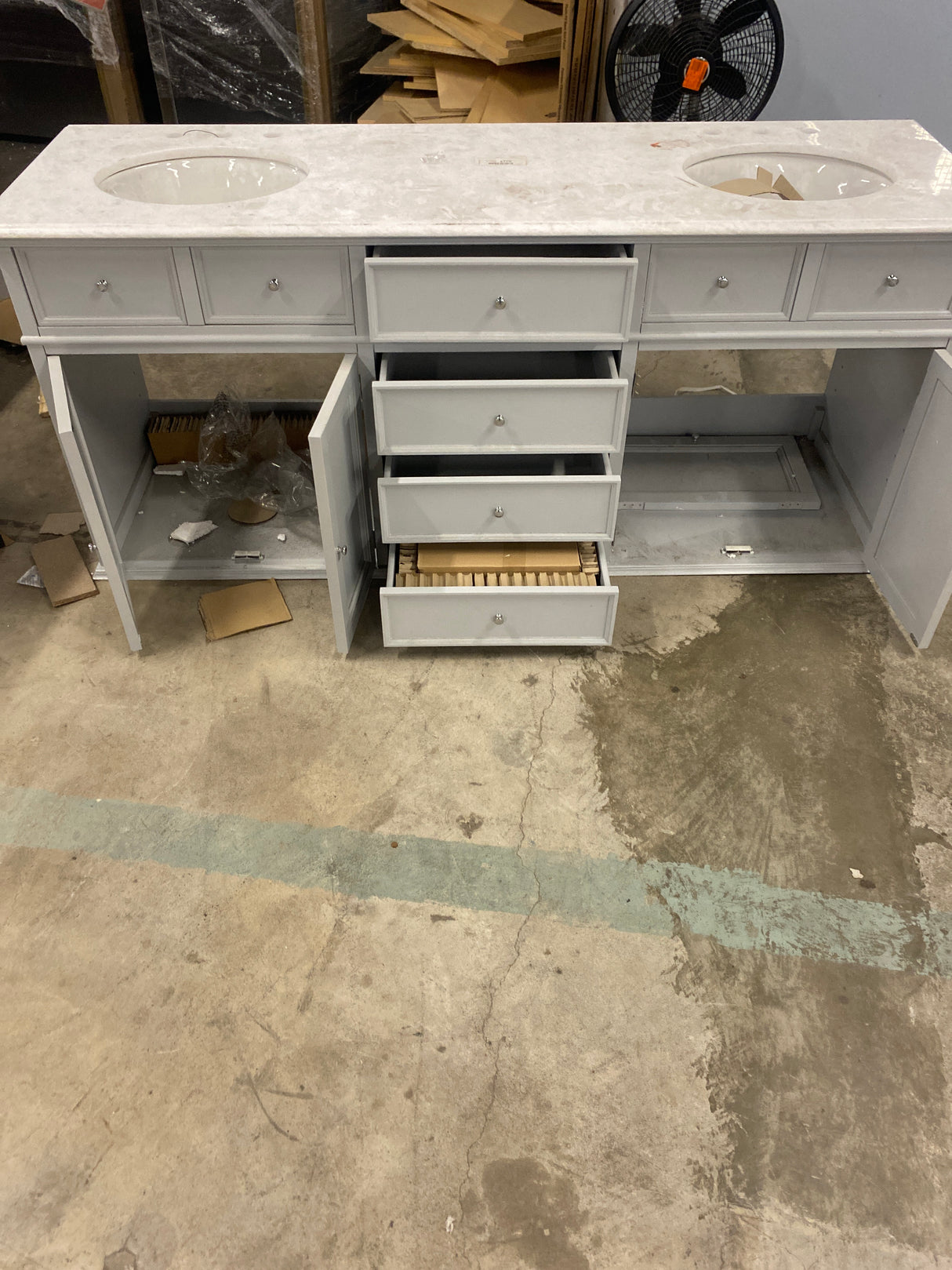 Hampton Harbor 72 in. W x 22 in. D Double Bath Vanity in Dove Grey with Marble Vanity Top in White