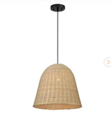 Calla 60-Watt 1-Light Natural Rattan Pendant With Black Accents