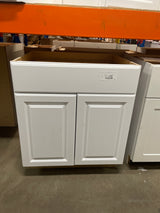 Hampton Satin White Raised Panel Stock Assembled Base Kitchen Cabinet with Drawer Glides (30 in. x 34.5 in. x 24 in.)