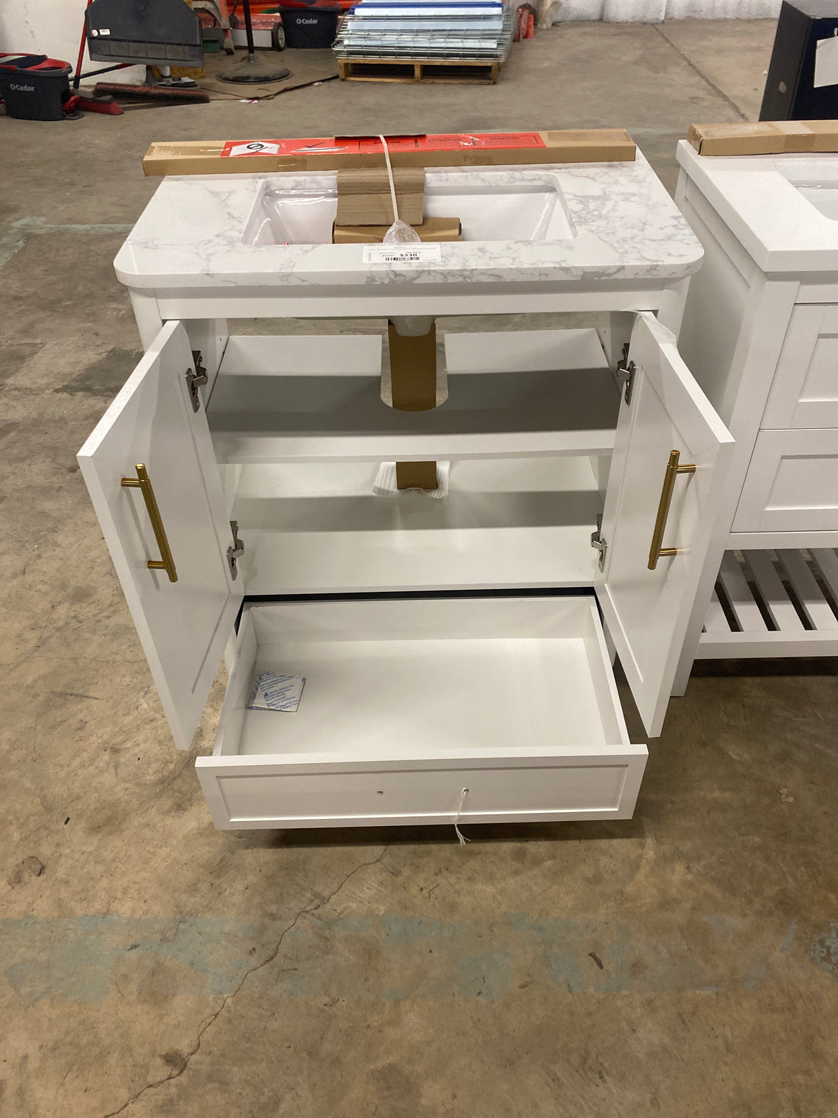 Tamsin 30 in. Single Sink White Bath Vanity with White Round Corner Engineered Marble Top (Assembled)