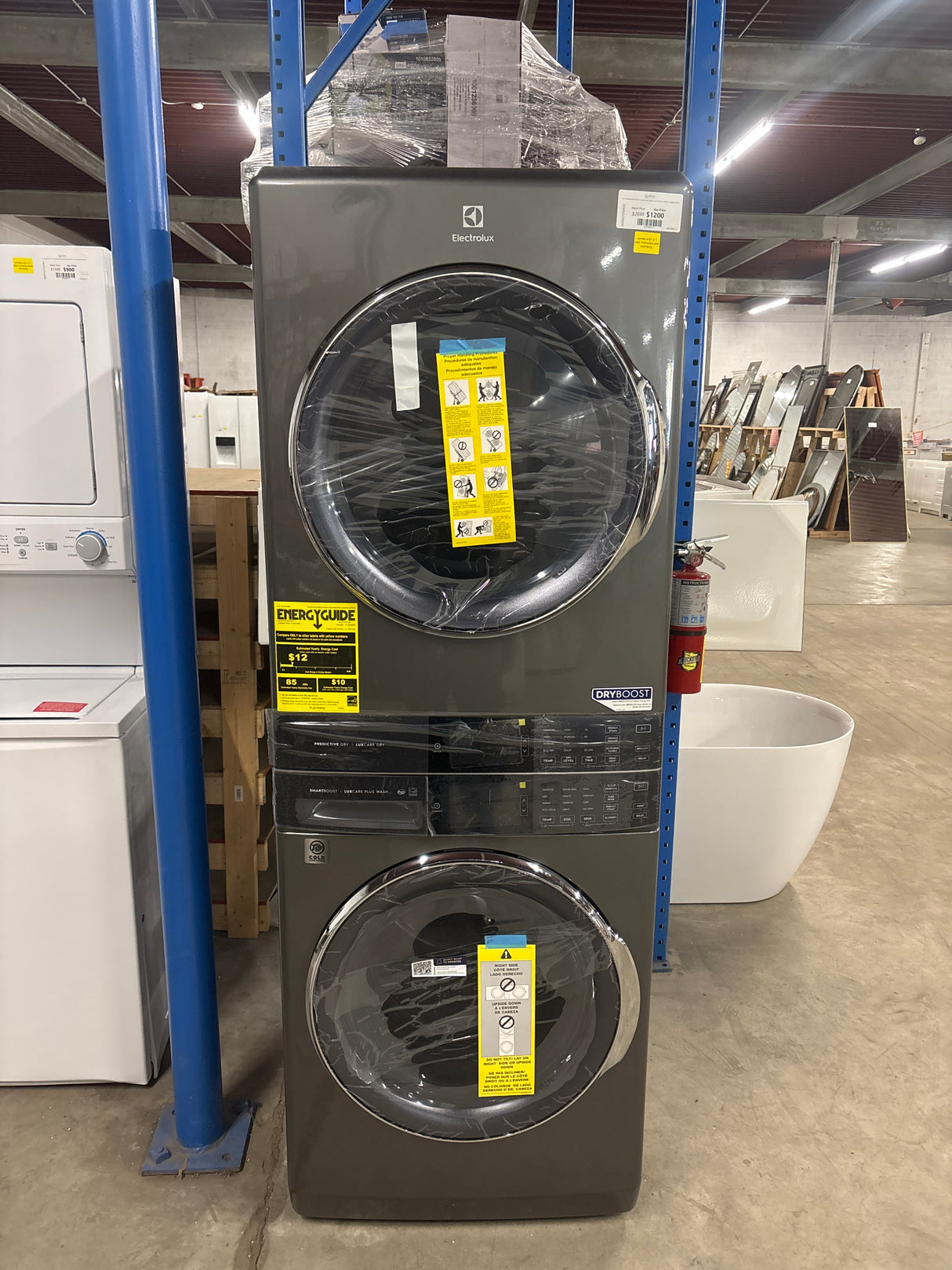 4.5 cu. ft. Stacked Washer and 8.0 cu. ft. Electric Dryer Laundry Tower in Titanium, SmartBoost Premixing, Energy Star