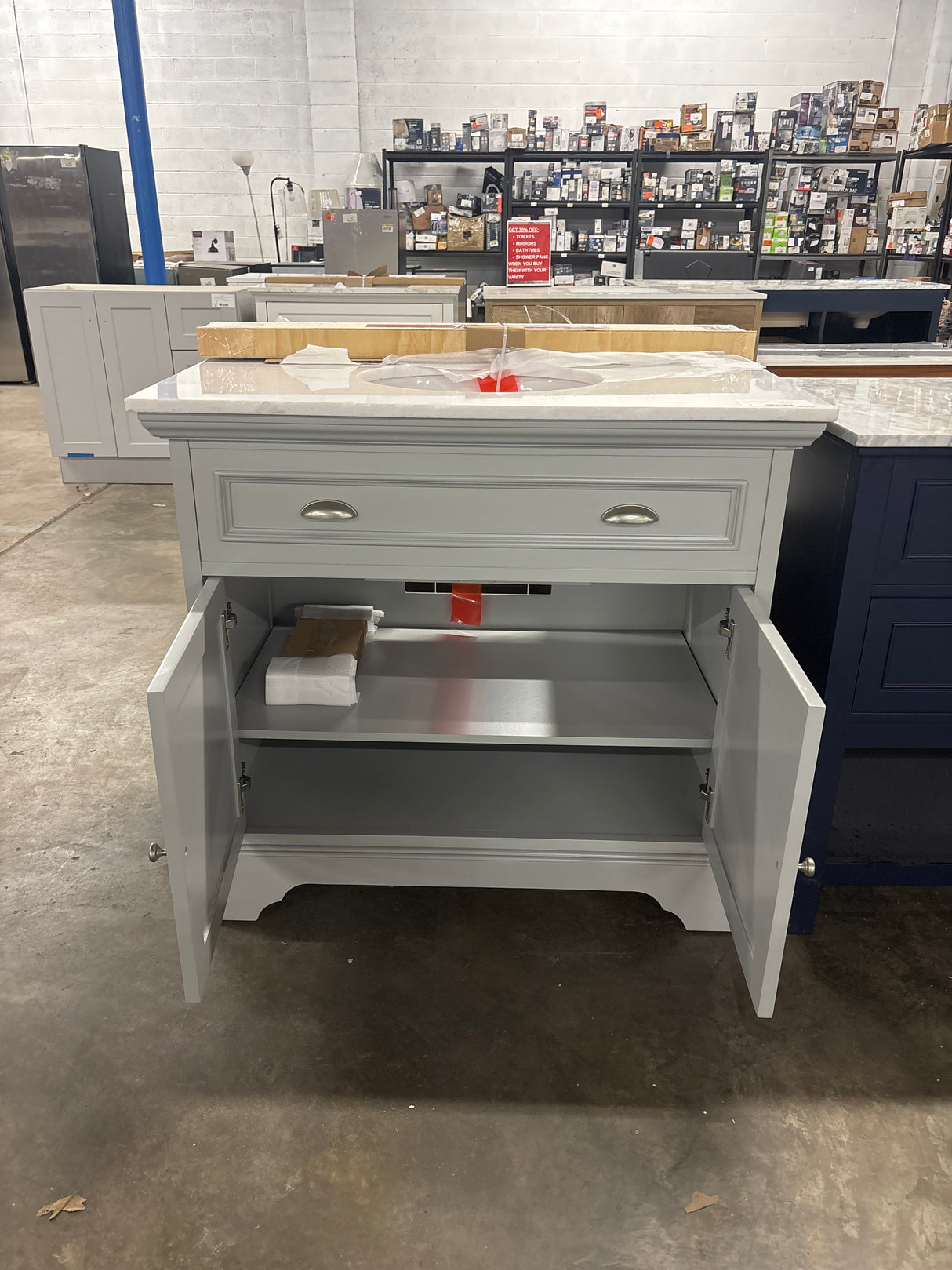 Sadie 38 in. W x 21.5 in. D Vanity in Dove Grey with Marble Vanity Top in Natural White with White Sink