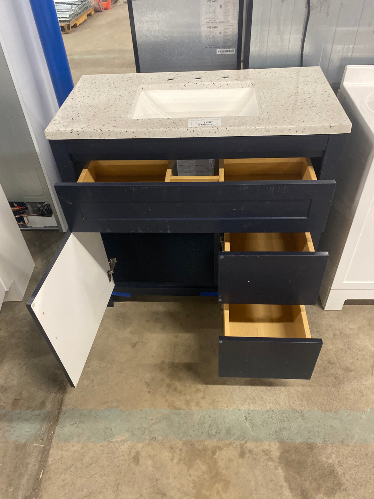Clady 36.5 in. W x 18.75 in. D Bath Vanity in Deep Blue with Cultured Marble Vanity Top in Silver Ash with White Sink (Comes with 1 Free Toilet or Mirror Valued Up to $100)