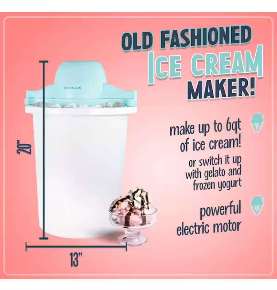 6 Qt. Blue Parlor Electric Ice Cream Maker