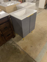 24 in. W Single Bath Vanity in Gray with White Ceramic Top