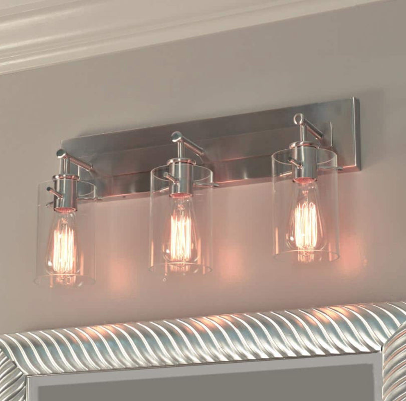 Regan 21 in. 3-Light Brushed Nickel Bathroom Vanity Light with Clear Glass Shades