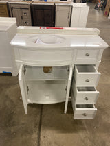 Terryn 37 in. Single Sink White Bath Vanity with Engineered White Marble Top (Assembled)