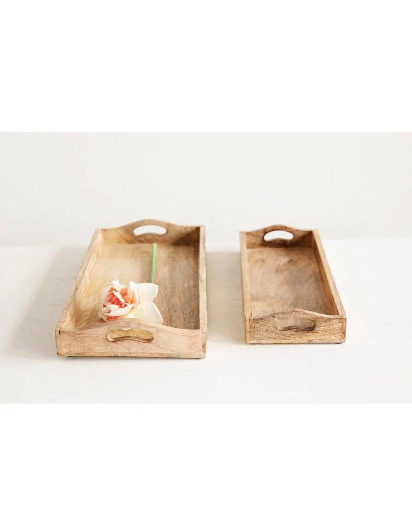 17.5 in. W x 0.5 in. H x 8 in. D Rectangle Natural Brown Mango Wood Serving Trays (Set of 2)