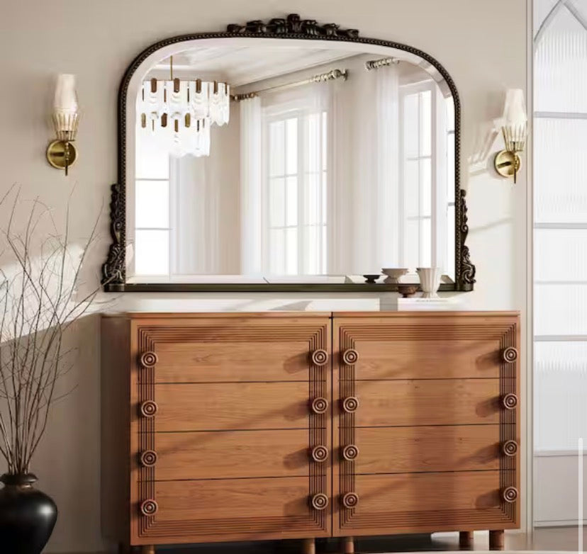 Antique Bronze 44 in. W x 32 in. H Arched Polyurethane Framed with Decoration Antique Vanity Wall Mirror