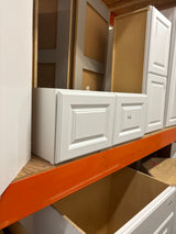 Hampton Satin White Raised Panel Stock Assembled Wall Bridge Kitchen Cabinet (30 in. x 12 in. x 12 in.)