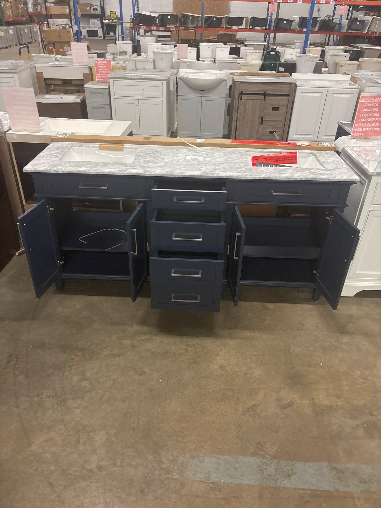 Sonoma 72 in. Double Sink Midnight Blue Bath Vanity with Carrara Marble Top (Assembled)