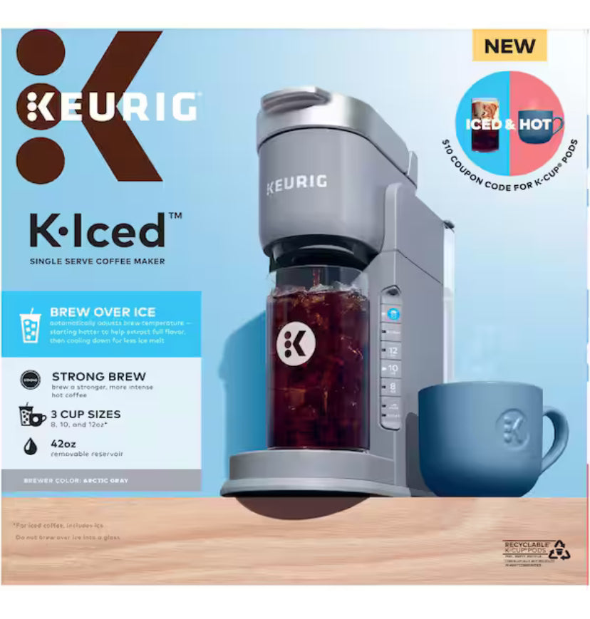 Iced Gray Single Serve One Cup Coffee Maker with Iced Button