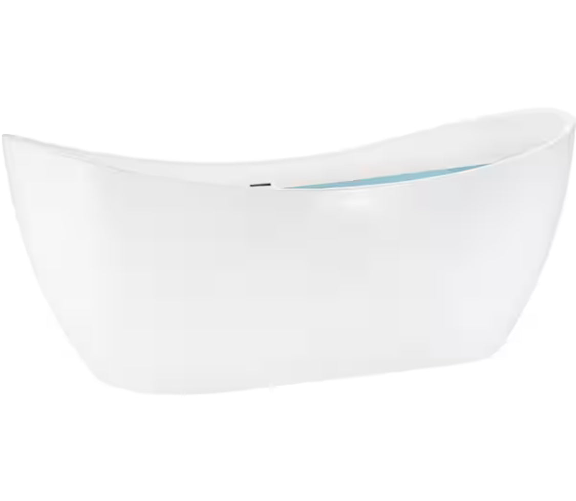 59 in. Acrylic Center Drain Oval Double Slipper Flatbottom Freestanding Bathtub in Glossy White