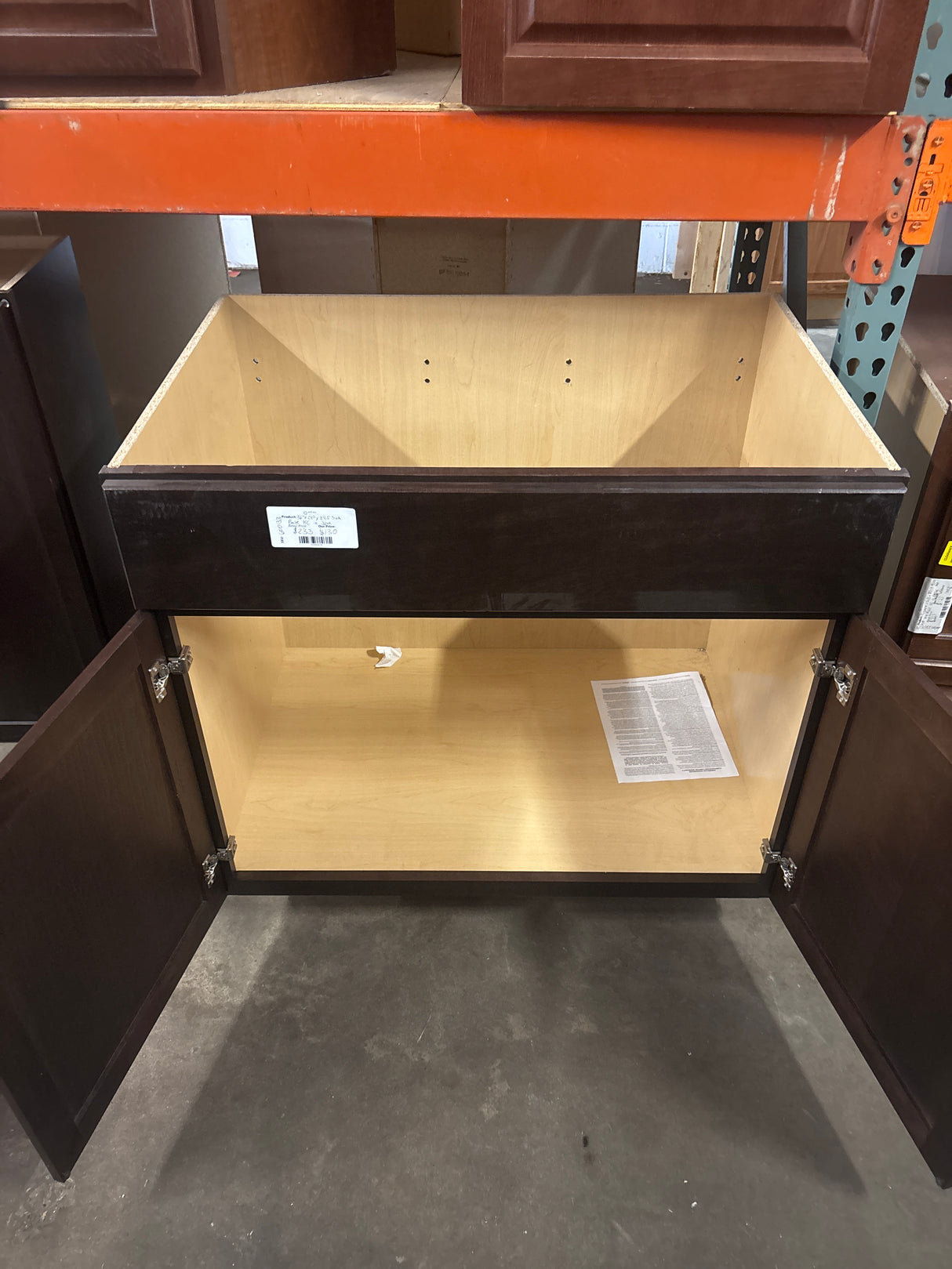 Shaker 36 in. W x 24 in. D x 34.5 in. H Assembled Sink Base Kitchen Cabinet in Java without Shelf