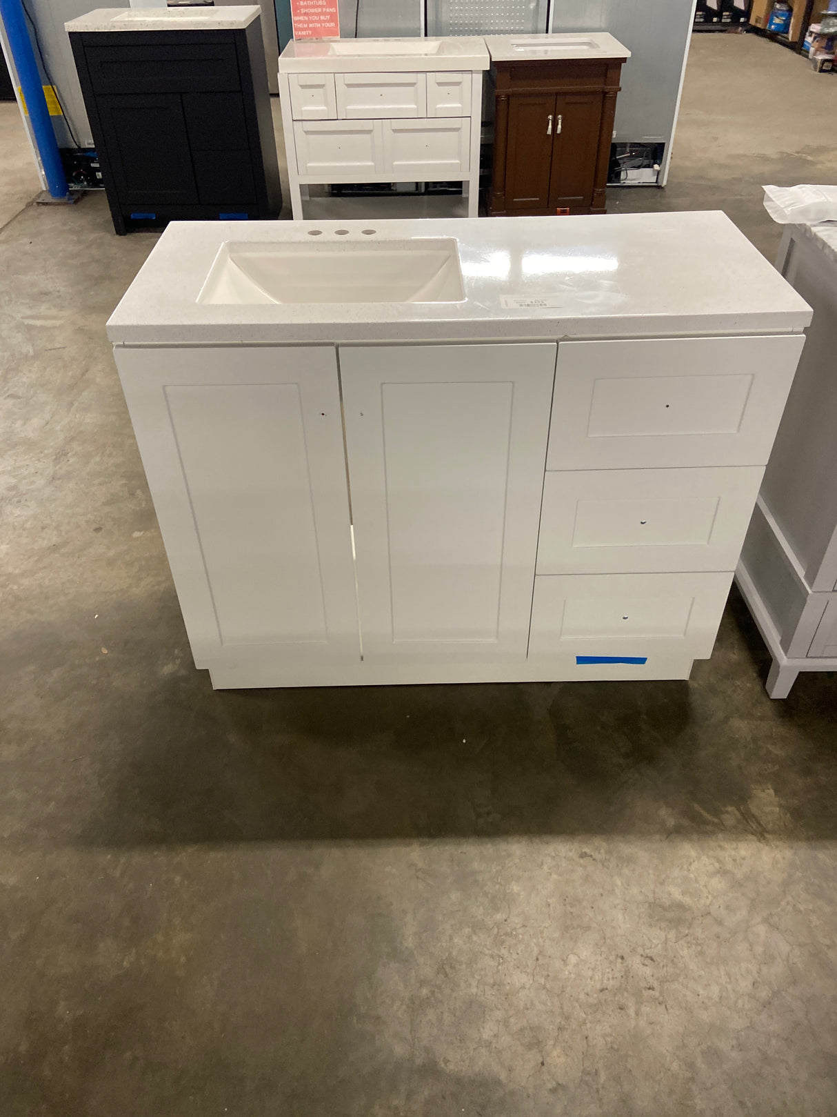Bannister 43 in. W x 19 in. D x 35 in. H Single Sink Freestanding Bath Vanity in White with White Cultured Marble Top