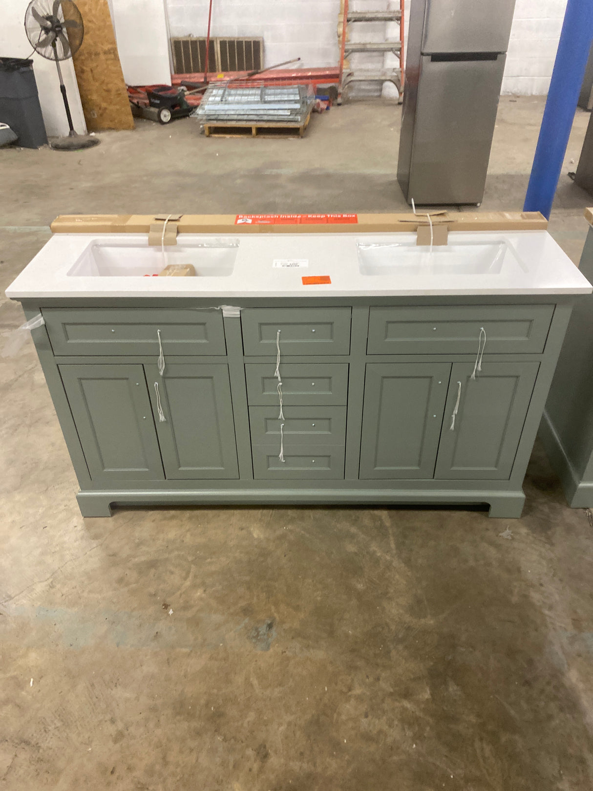 Doveton 60 in. Double Sink Sage Green Bath Vanity with White Engineered Stone Top (Assembled)