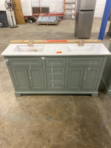 Doveton 60 in. Double Sink Sage Green Bath Vanity with White Engineered Stone Top (Assembled)