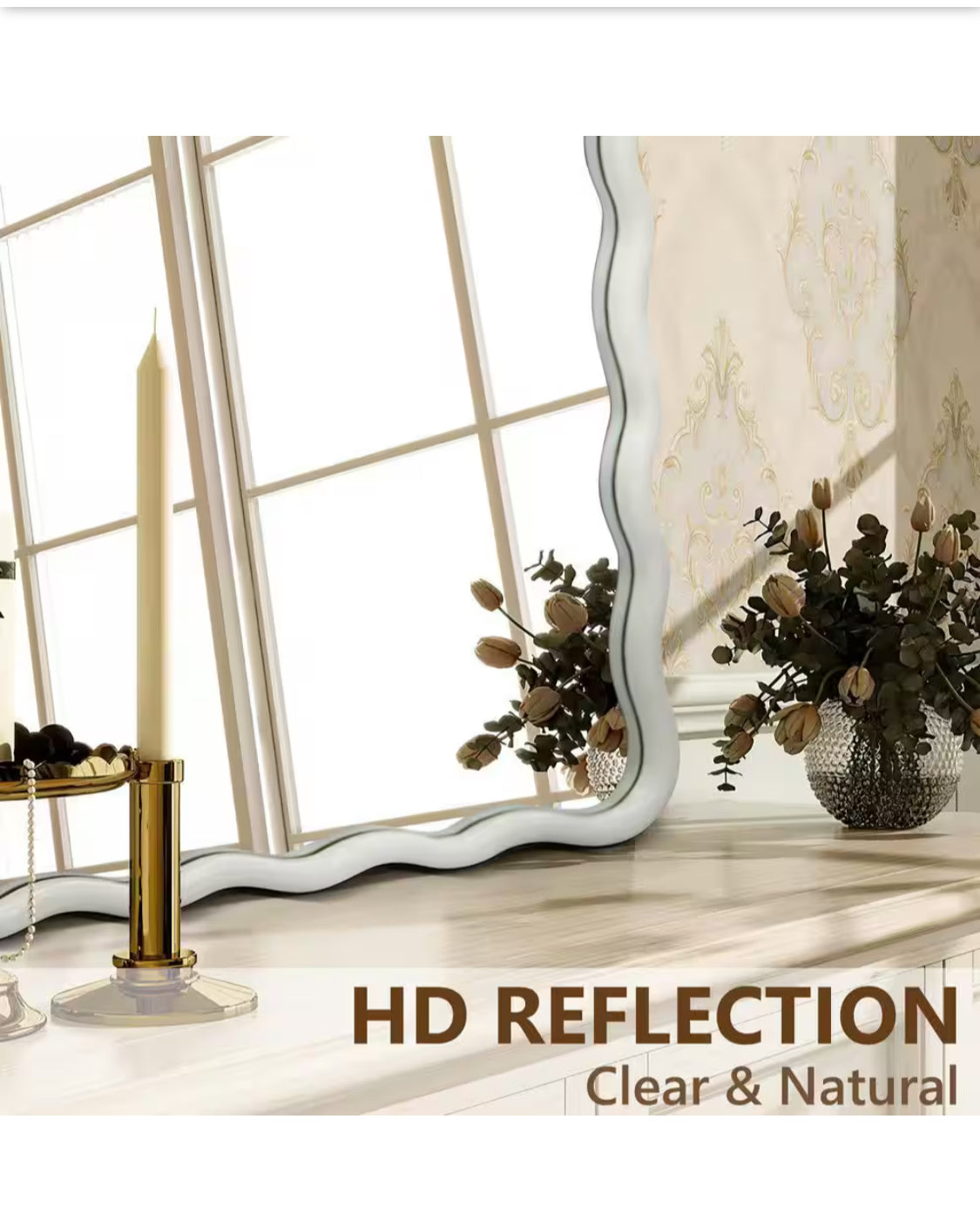 24 in. W x 36 in. H Rectangle White Wood Framed Wavy Wall Mirror