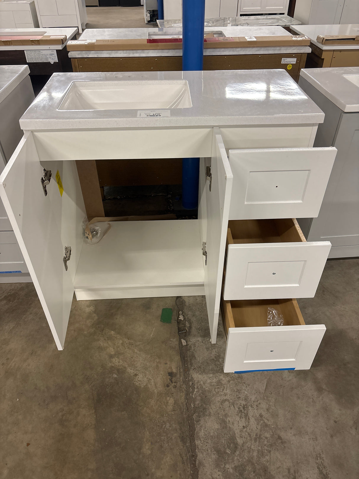 Bannister 37 in. W x 19 in. D x 35 in. H Single Sink Freestanding Bath Vanity in White with White Cultured Marble Top