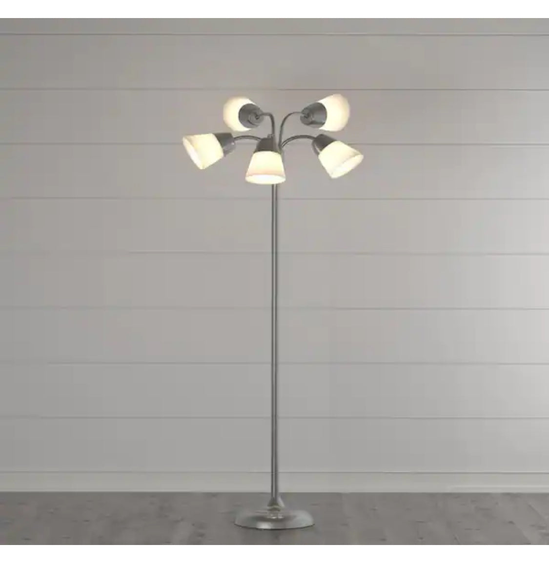 66 in. Satin Nickel Floor Lamp with 5 Plastic Bell Shades