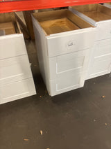 Shaker Satin White Stock Assembled Drawer Base Kitchen Cabinet with Drawer Glides (18 in. x 34.5 in. x 24 in.)