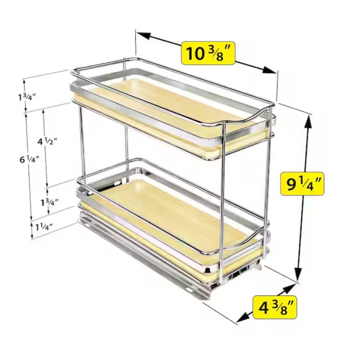 Elite Pull Out Spice Rack Organizer for Cabinet, 4-1/4 in. Wide, Double, Wood-Chrome
