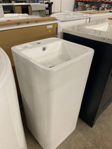 Turner Vitreous China 33 in. Tall Square Free Standing Pedestal Sink with Faucet Hole and Overflow in Crisp White