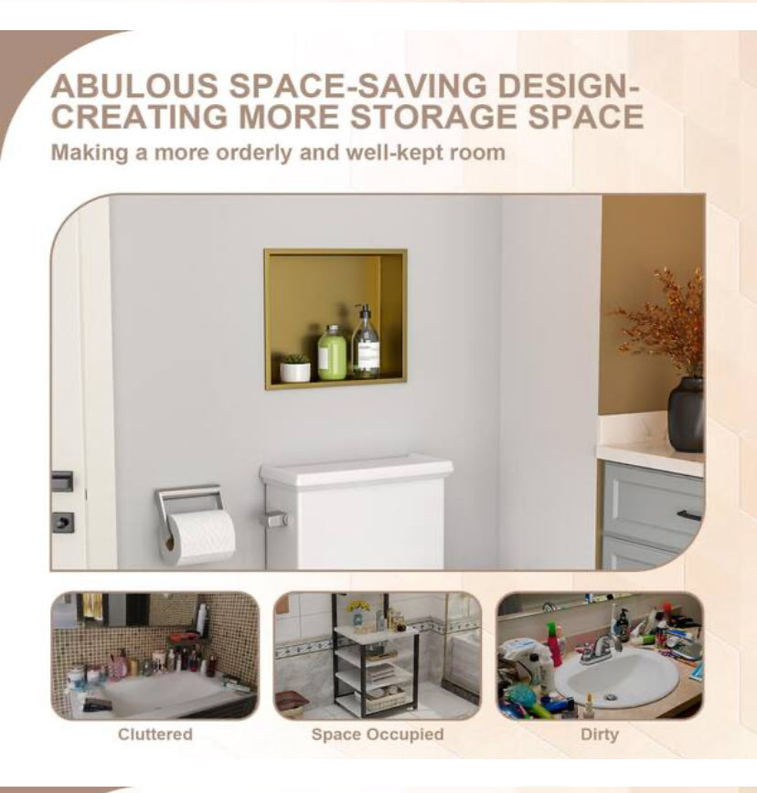 14 in. W x 3.94 in. H x 12 in. D Single Recessed Shower Niche in Gold
