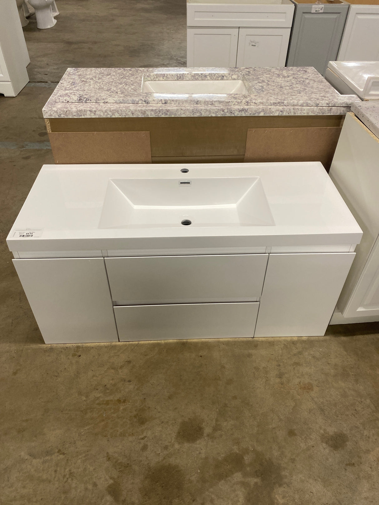 48 in. W Single Sink Floating Bath Vanity in Glossy White with White Solid Surface Sink Top