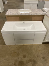 48 in. W Single Sink Floating Bath Vanity in Glossy White with White Solid Surface Sink Top