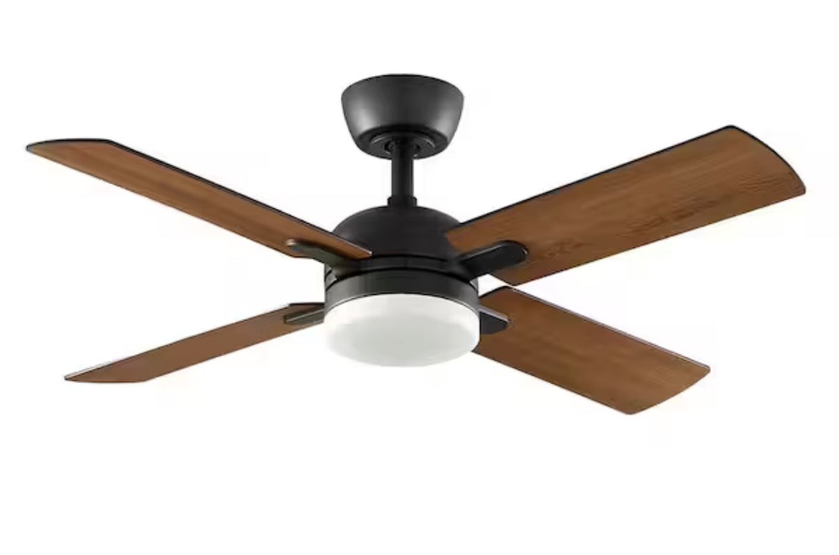 Letta 42 in. LED Indoor Matte Black Downrod Ceiling Fan with Remote Included