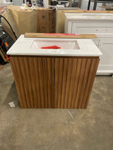 Precine 31 in. Single Sink Natural Teak Bath Vanity with White Engineered Stone Top(Assembled)