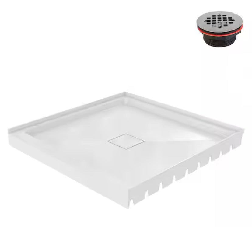 DT-2206-77 36 in. x 36 in. Alcove PP Shower Pan Base in Glossy White with Center Drain, Drain Included