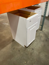 Hampton 15 in. W x 24 in. D x 34.5 in. H Assembled Base Kitchen Cabinet in Satin White with Drawer Glides