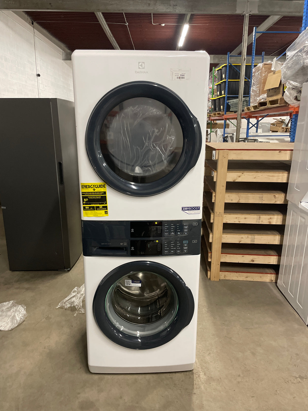 4.4 cu. ft. Stacked Washer and 8.0 cu. ft. Electric Dryer Laundry Tower in White with LuxCare Wash, Energy Star