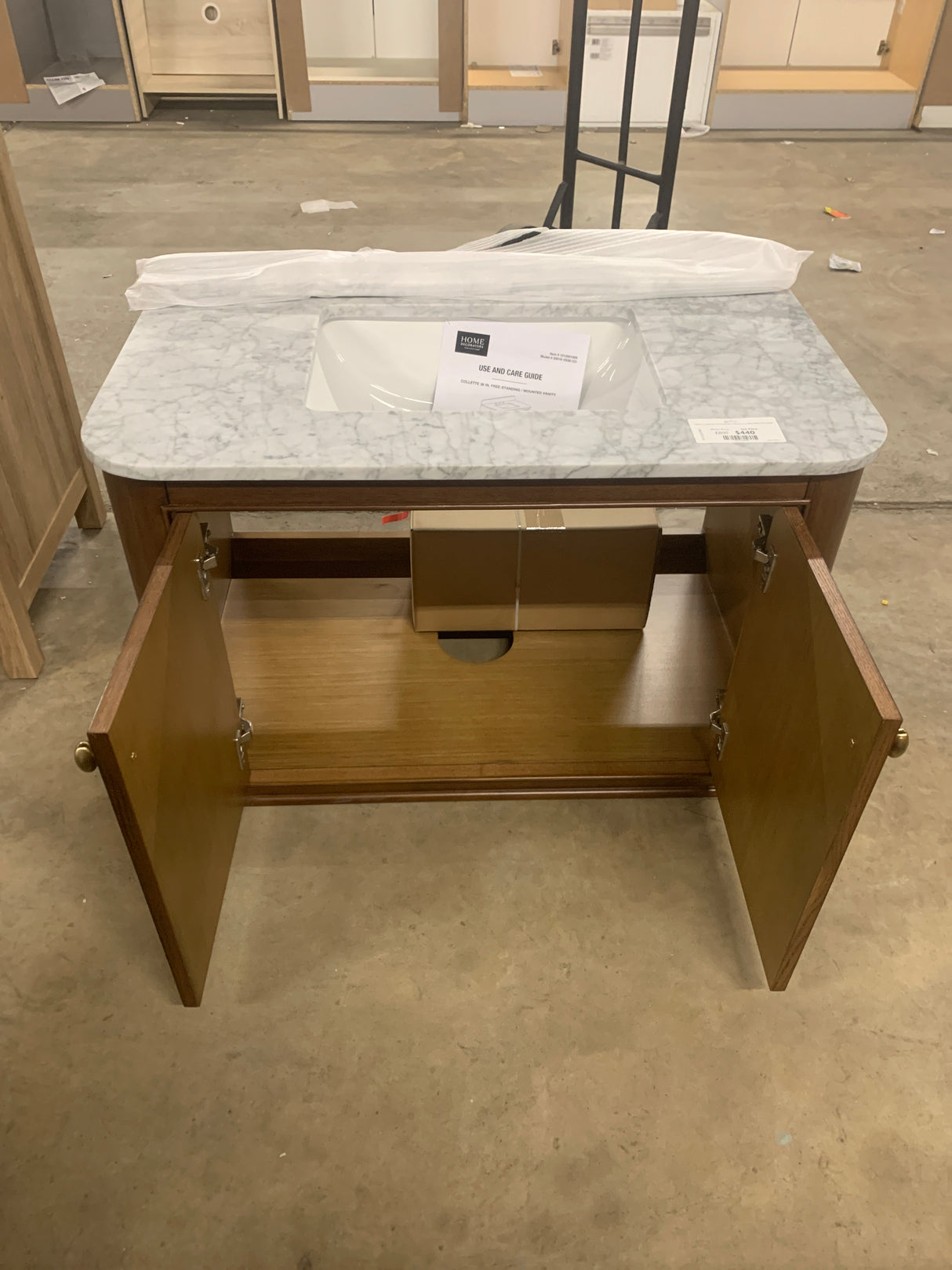 Collette 36 in. Single Sink Cinnamon Oak Bath Vanity with Carrara White Marble Top (Assembled)