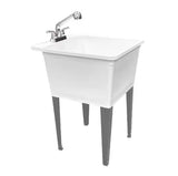 24.50 in. D x 22.5 in. W Freestanding Thermoplastic White 21 gal. Utility Tub with Grey Legs and Chrome Pullout Faucet