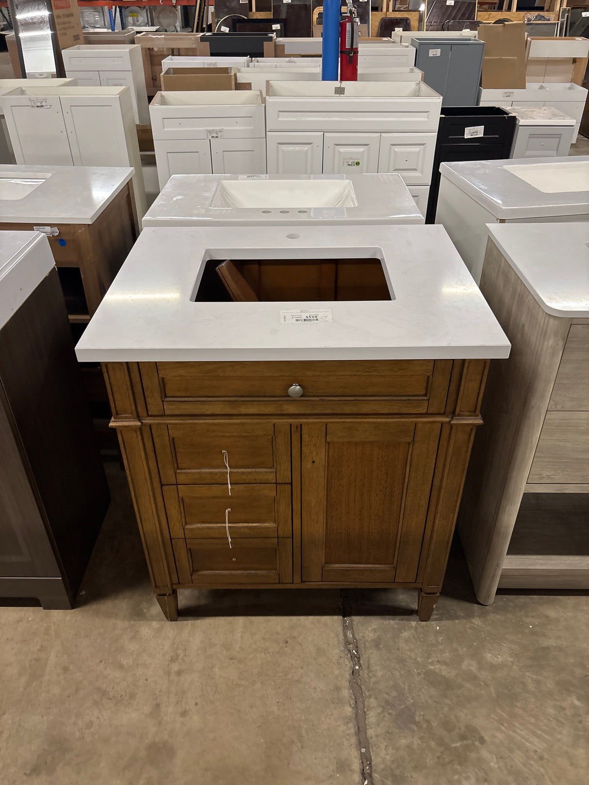 Brittany 30.0 in. W x 23.5 in. D x 34.0 in. H Single Bathroom Vanity in Saddle Brown with White Zeus Quartz Top