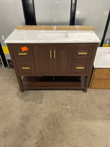 Sonia 43 in. Single Sink Freestanding Walnut Bath Vanity with White Engineered Stone Top and Backsplash Assembled