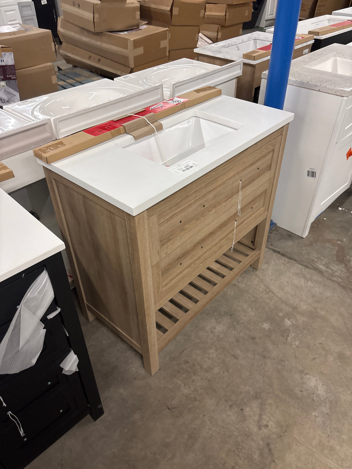 Autumn 36 in. W x 19 in. D x 34.5 in. H Single Sink Bath Vanity in Weathered Tan with White Engineered Stone Top