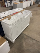 Doveton 60 in. W x 19 in. D x 34.50 in. H Bath Vanity in White with White Cultured Marble Top