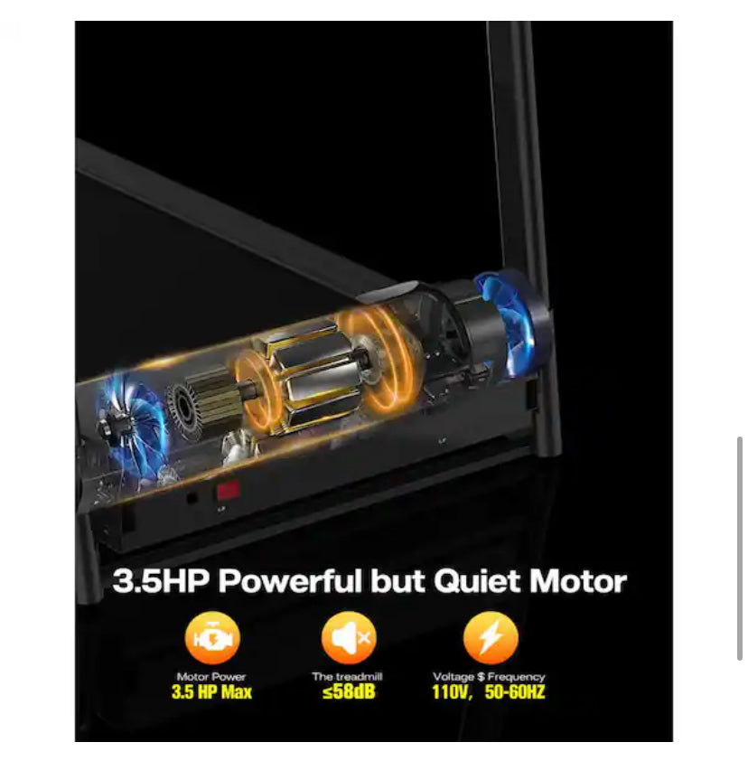 3.5 HP Black and Orange Stainless Steel Foldable Electric Treadmill with 3 Holder, LCD Display and Security Key