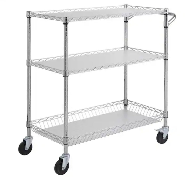 Kitchen Utility Cart 35 in. Wire Rolling Cart with Wheels Metal Storage Trolley NSF Listed Kitchen Carts,Silver