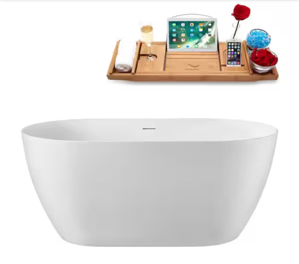 51 in. x 28 in. Acrylic Freestanding Soaking Bathtub in Glossy White With Brushed Nickel Drain