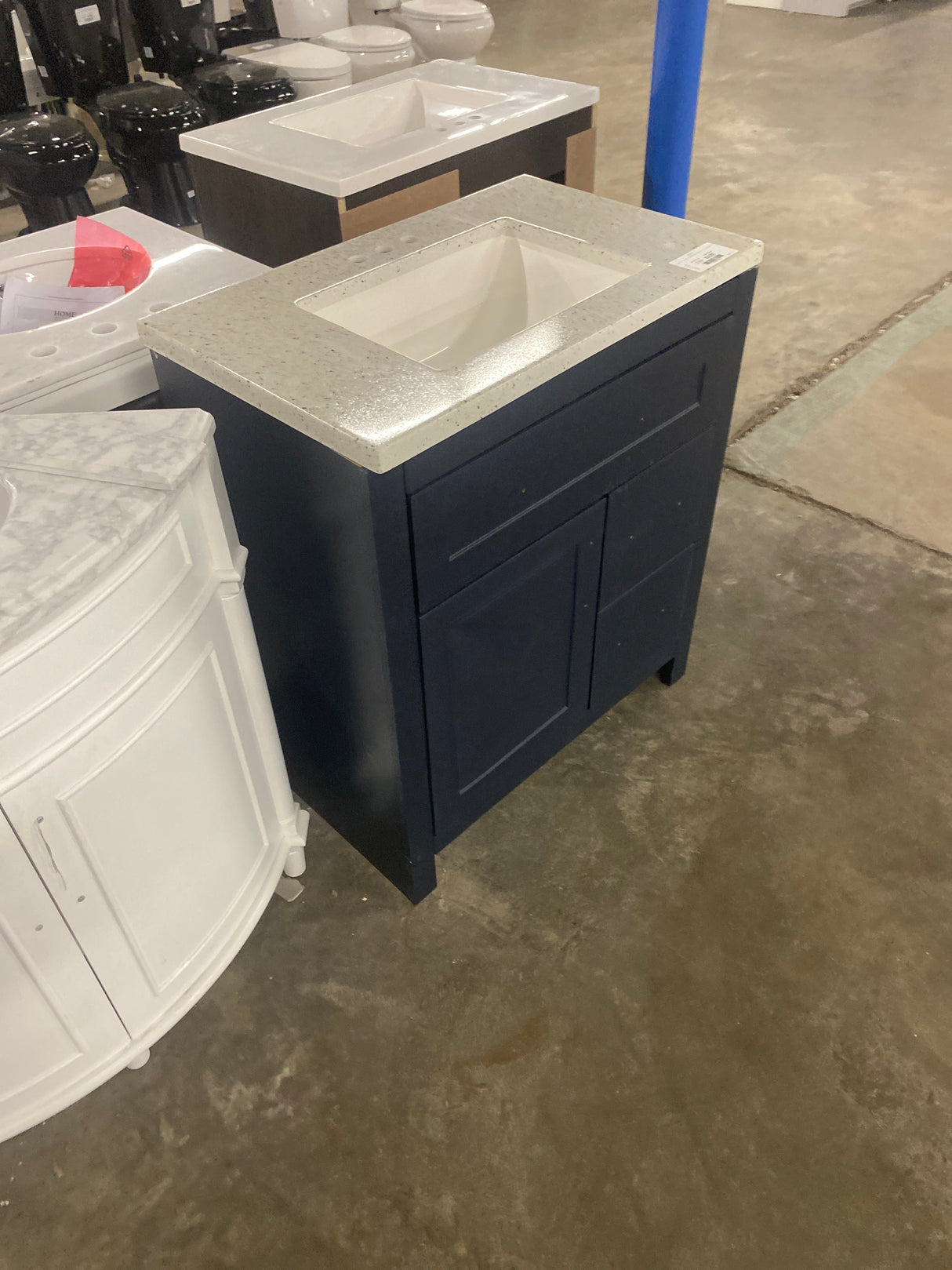 Clady 31 in. W x 19 in. D x 35 in. H Single Sink Bath Vanity in Deep Blue with Silver Ash Cultured Marble Top