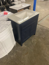 Clady 31 in. W x 19 in. D x 35 in. H Single Sink Bath Vanity in Deep Blue with Silver Ash Cultured Marble Top