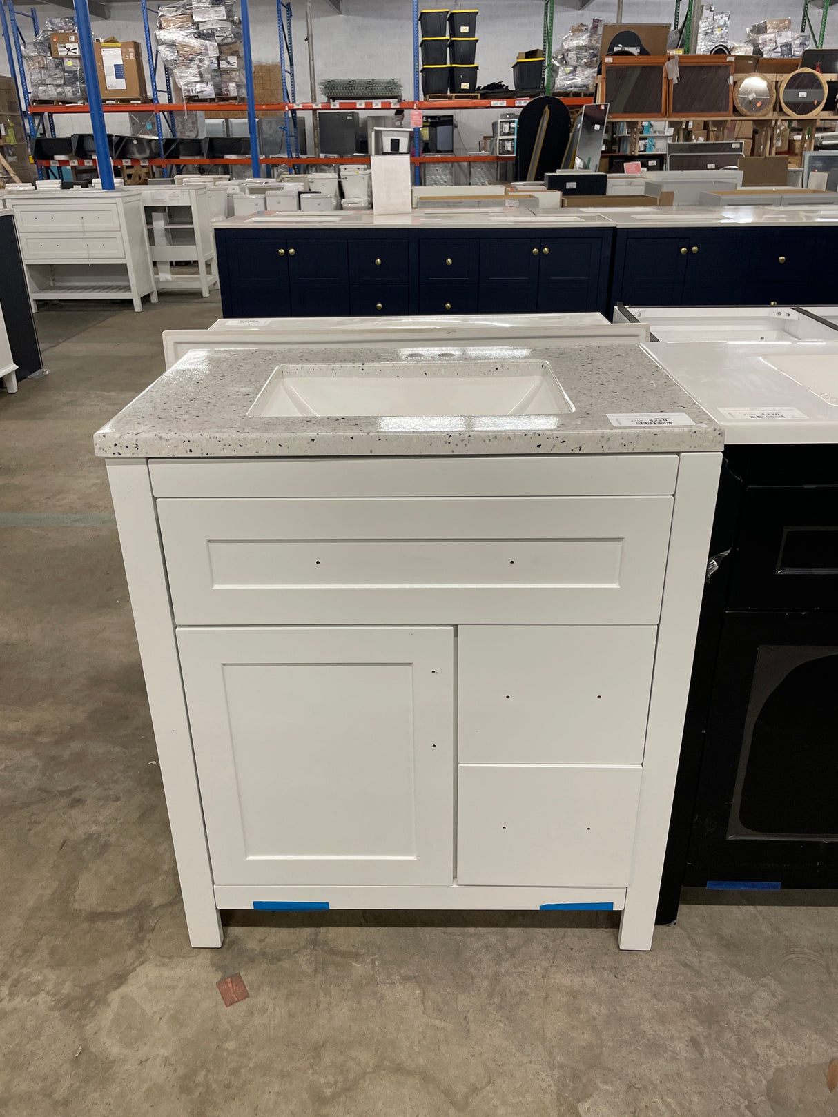 Clady 31 in. W x 19 in. D x 35 in. H Single Sink Freestanding Bath Vanity in White with Silver Ash Cultured Marble Top