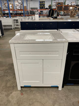 Clady 31 in. W x 19 in. D x 35 in. H Single Sink Freestanding Bath Vanity in White with Silver Ash Cultured Marble Top